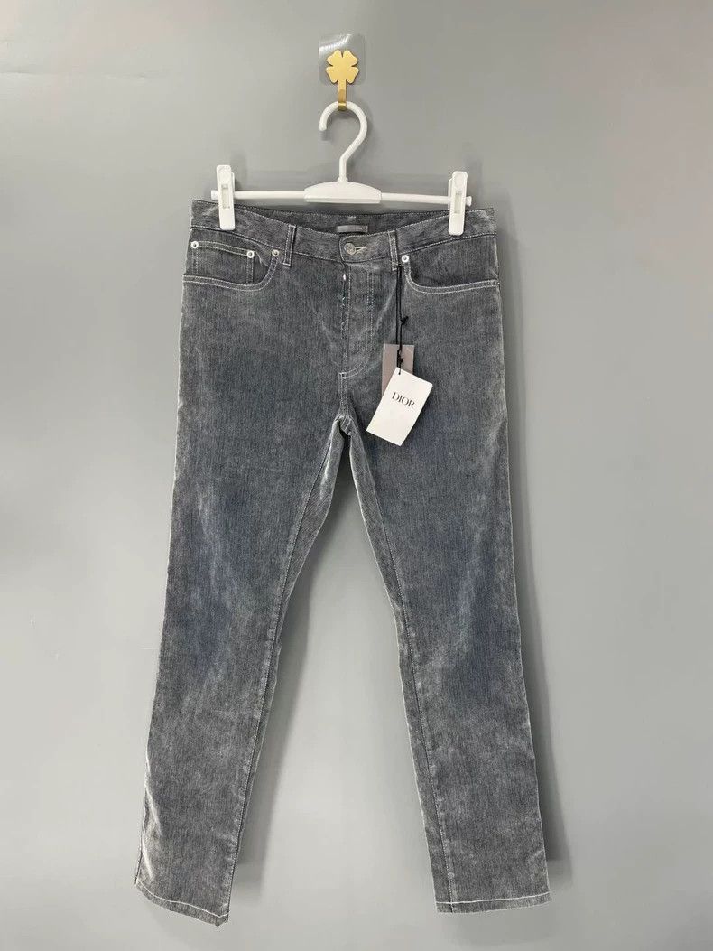 Dior Dior Gray velvet texture embroidered jeans 2502-Nextarrow Size US 30 / EU 46 - 1 Thumbnail