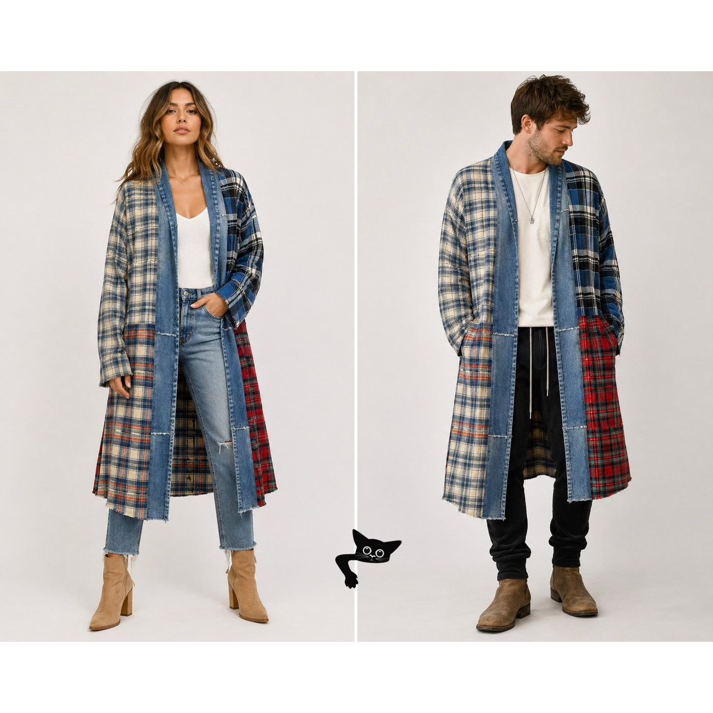 Greg Lauren NWOT Greg Lauren Denim Studio Patchwork Plaid Kimono Coat S Size S / US 4 / IT 40 - 6 Thumbnail