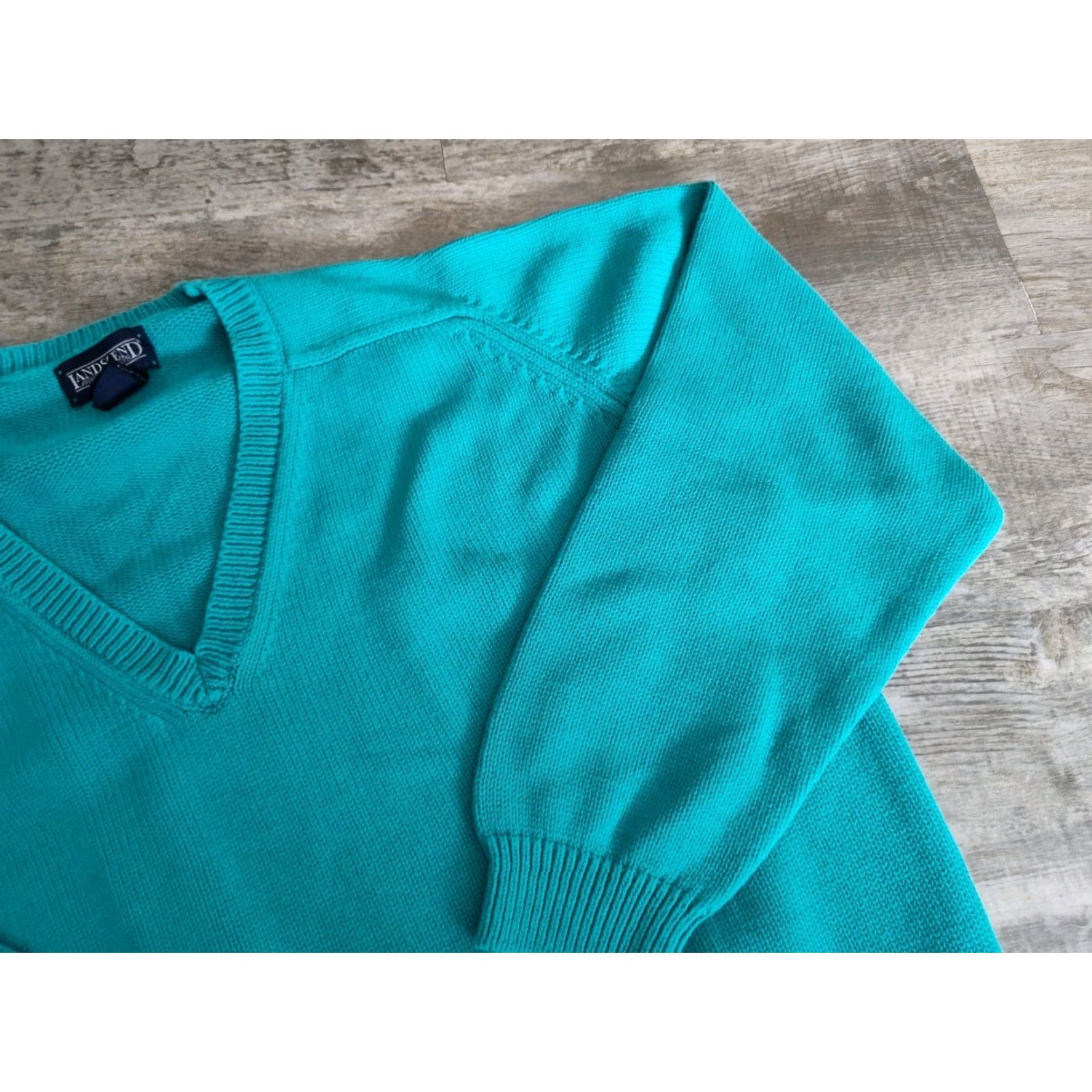 Lands' End VINTAGE Lands' End Women's Sweater Pullover V-Neck Blue 100% Cotton Fall Winter Spring Casual Size L / US 10 / IT 46 - 3 Thumbnail