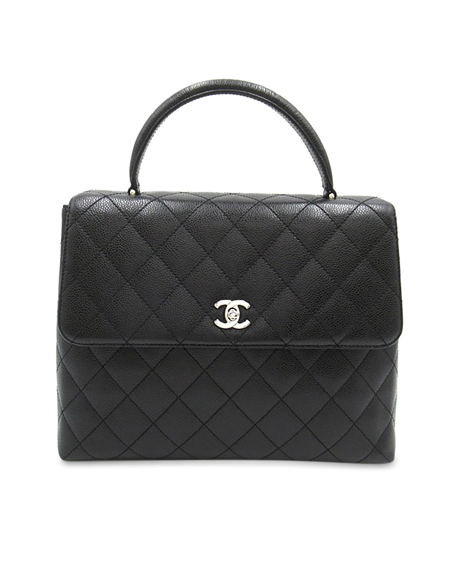 image of Chanel Kelly Caviar Leather Top Handle Bag in Black, Women's