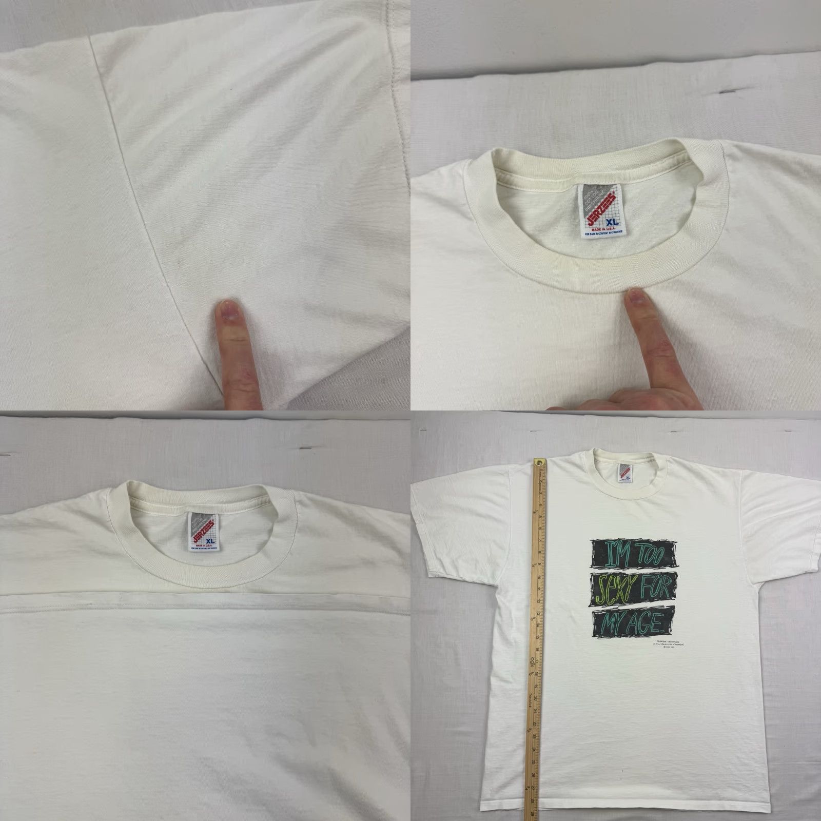 Jerzees VINTAGE Jerzees T-Shirt I'm Too Sexy For My Age Funny 90s White Adult XL Mens Size US XL / EU 56 / 4 - 8 Thumbnail