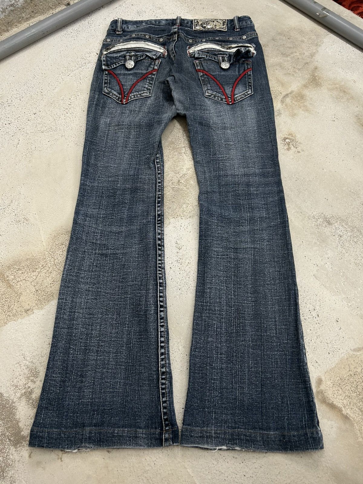 GOSTAR DE FUGA Flare BCBG Bootcut Distressed Fade Washed Button Studded Size US 30 / EU 46 - 2 Thumbnail