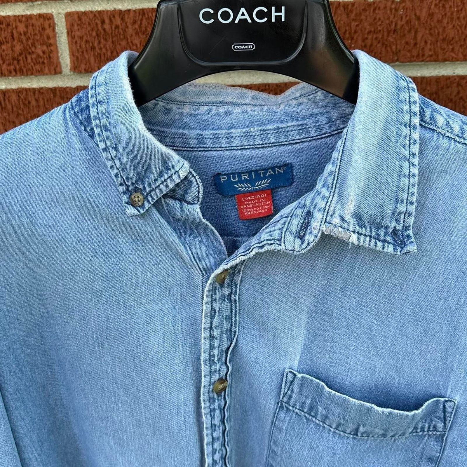 Puritan Vintage puritan distressed thrashed denim button up shirt Size US L / EU 52-54 / 3 - 4 Thumbnail