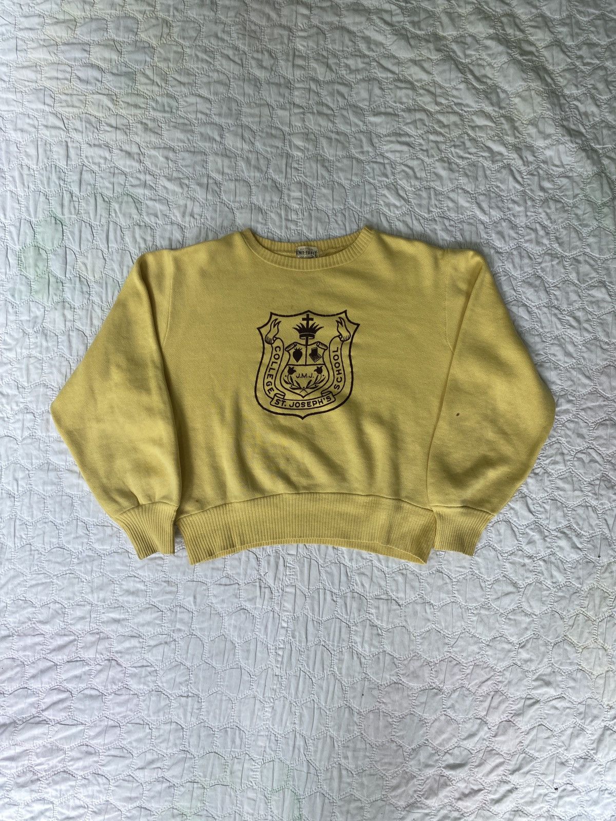 Image of Vintage 1950’S Flock Print Sweatshirt in Yellow, Men's (Size Small)