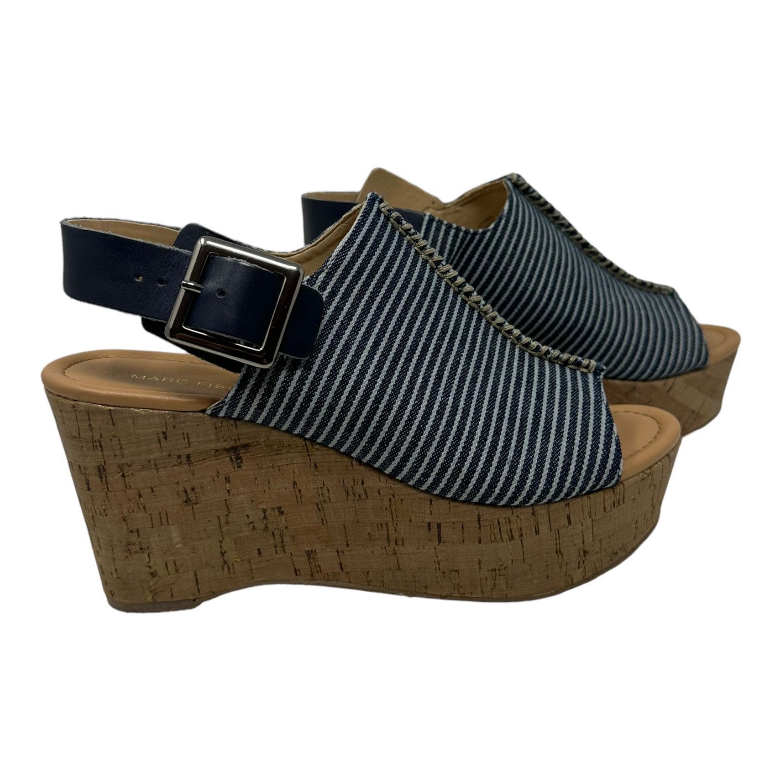 Marc Fisher Marc Fisher Sinthya Blue Denim Wedge Slingback Sandals 7.5 Size US 7.5 / IT 37.5 - 8 Thumbnail