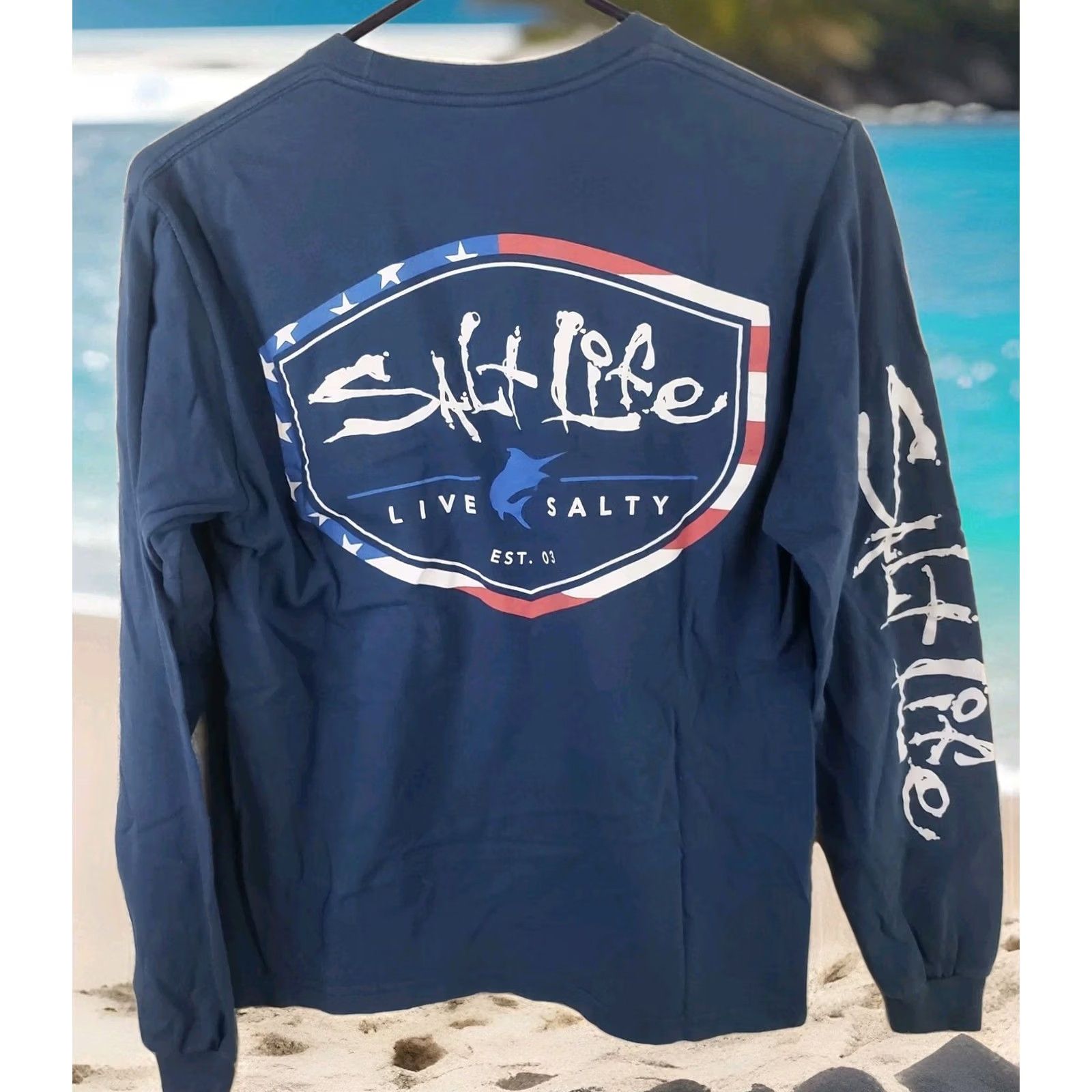 Vintage Salt Life Live Salty Men's Blue Long Sleeve Graphic Logo T-Shirt S Size US S / EU 44-46 / 1 - 2 Thumbnail