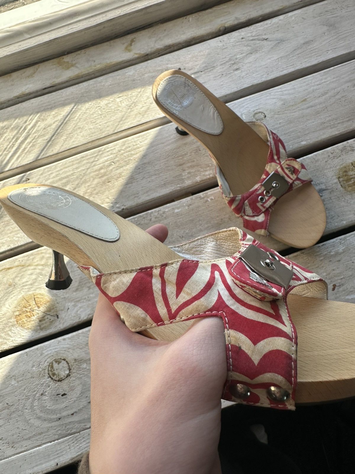 Emporio Armani × Vintage 🚨Vintage Emporio Armani Heels Shoes wood rare AVANT GARDE Size US 8 / IT 38 - 3 Thumbnail