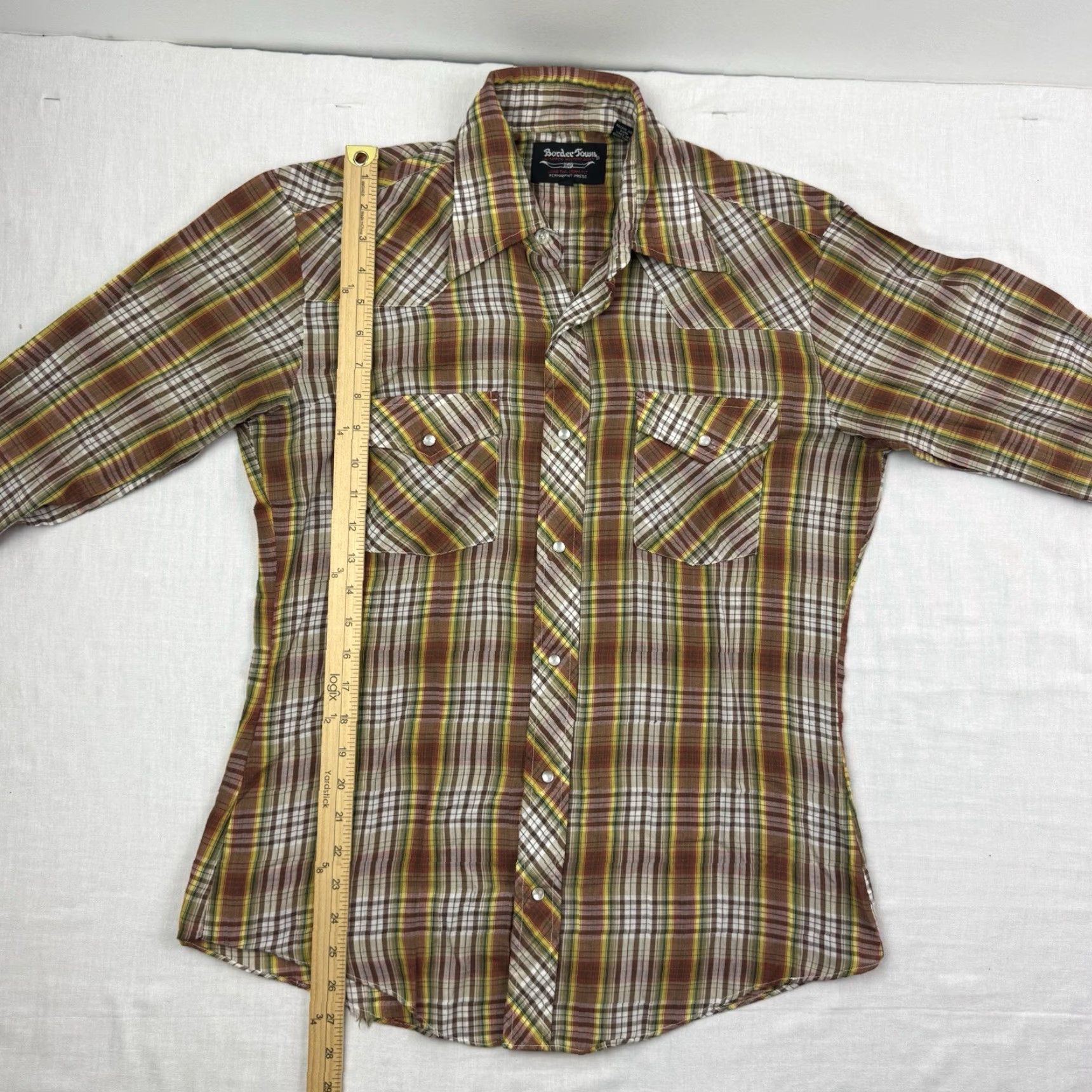 Vintage VINTAGE Border Town Western Pearl Snap Shirt Adult Medium Plaid Brown 80s Cowboy Mens Size US M / EU 48-50 / 2 - 5 Thumbnail