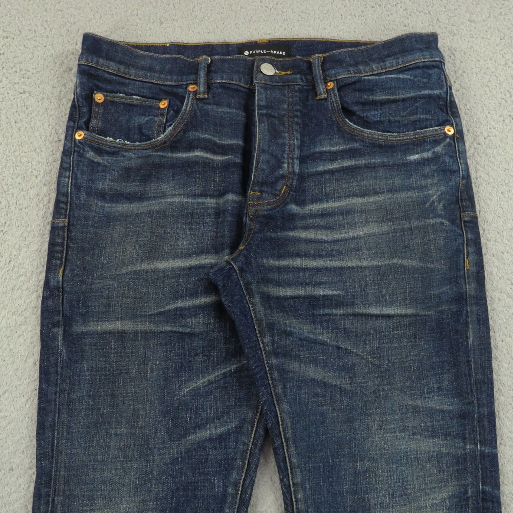 J Brand Purple Brand Jeans Men 32x34 P001 Low Rise Slim Fit Dark Indigo Fades Distressed Jeans Size US 32 / EU 48 - 6 Thumbnail