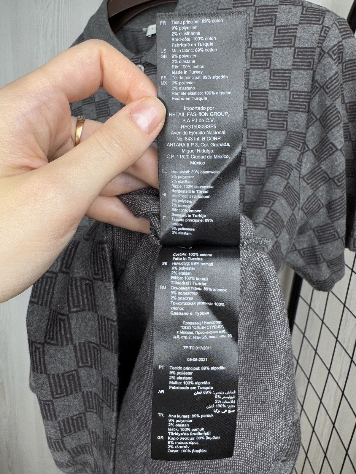 Sandro Sandro Grey Check Print Cotton Pique Polo T-Shirt L-XL Size US XL / EU 56 / 4 - 11 Thumbnail