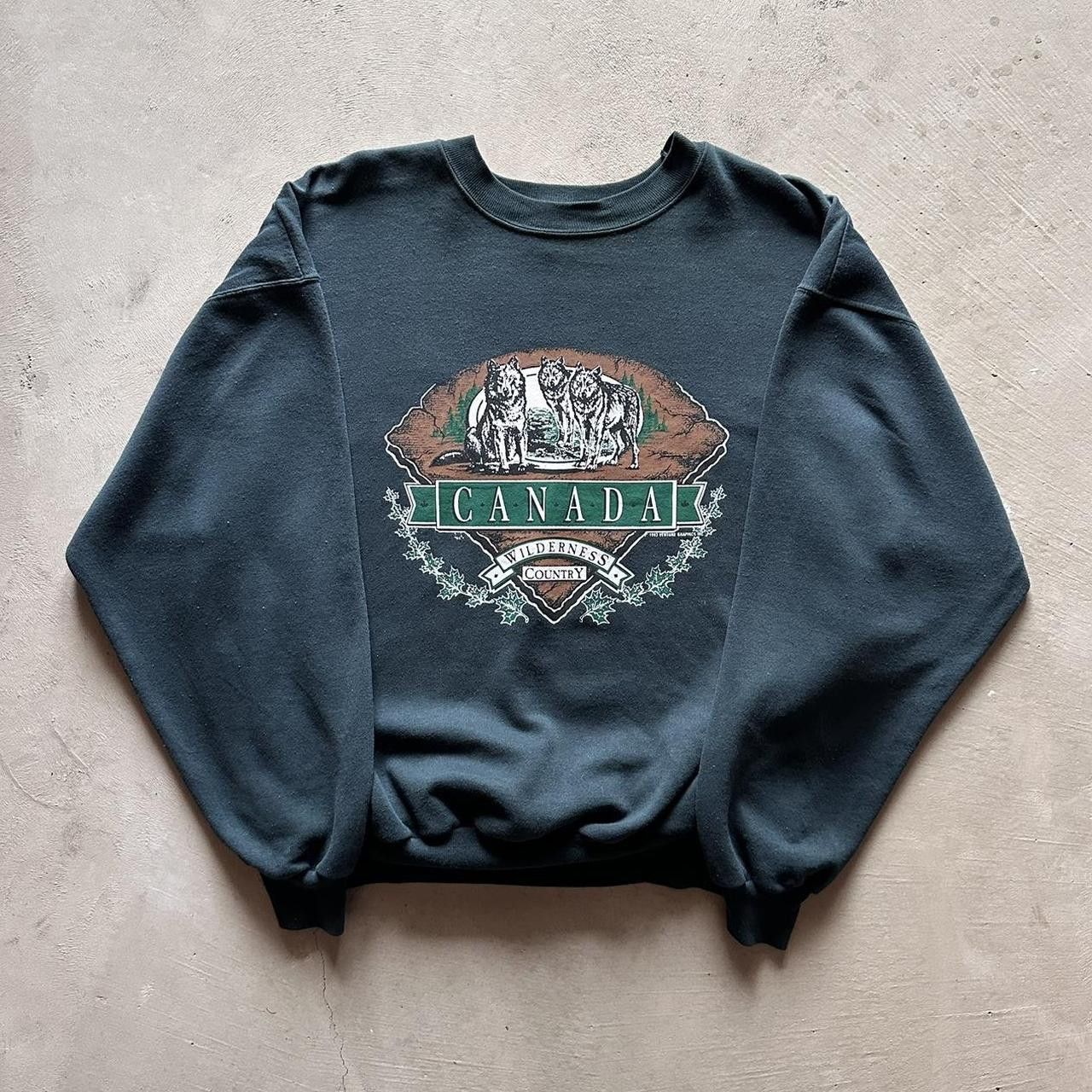 Vintage vintage nature wolves boxy green sweatshirt Size US L / EU 52-54 / 3 - 1 Thumbnail