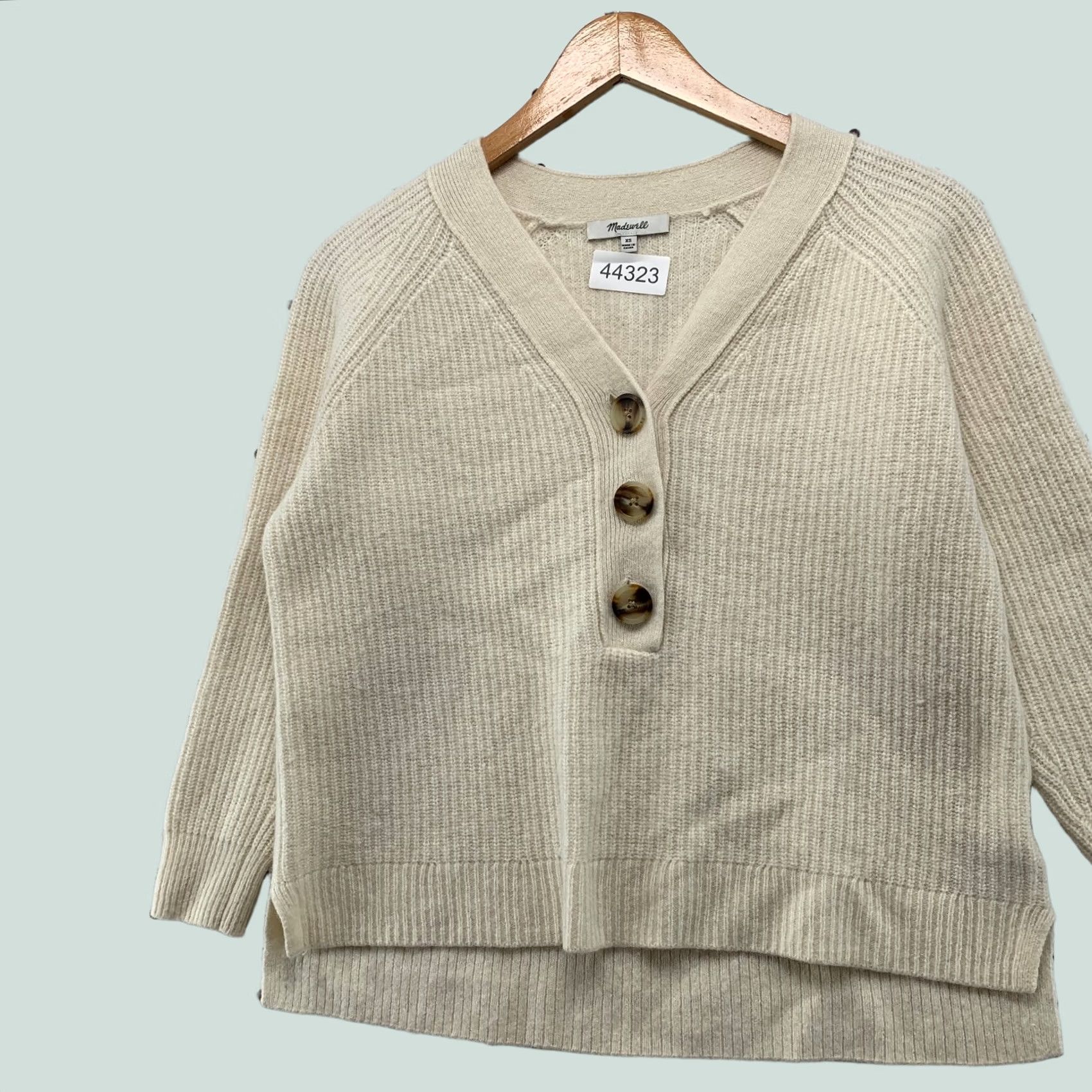 Madewell Madewell Lyle Merino Wool Henley Sweater Womens XS Ivory V Neck Rib Knit Shirt Size XS / US 0-2 / IT 36-38 - 1 Thumbnail