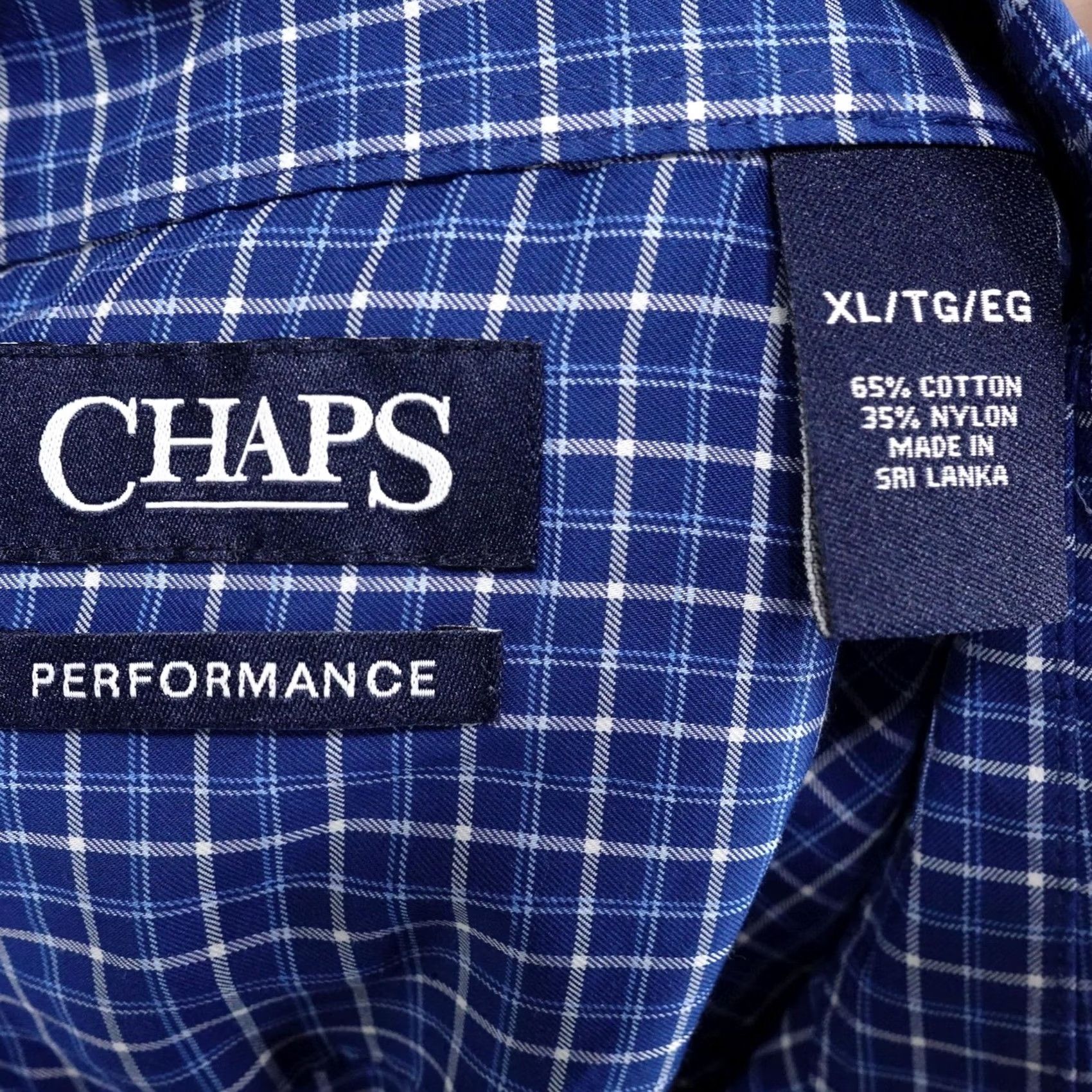 Chaps Chaps Shirt Mens XL Blue Check Long Sleeve Button-Up Performance Casual Size US XL / EU 56 / 4 - 5 Thumbnail