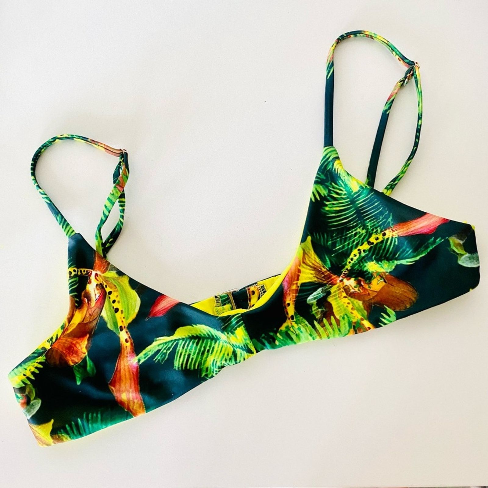 Beach Riot BEACH RIOT Green Blue Black Tropical Print Bikini Swim Top Size L / US 10 / IT 46 - 1 Thumbnail