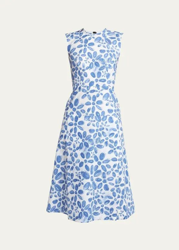 Marni o1w1db11125 Floral Print Midi Dress in Blue Size S / US 4 / IT 40 - 1 Thumbnail