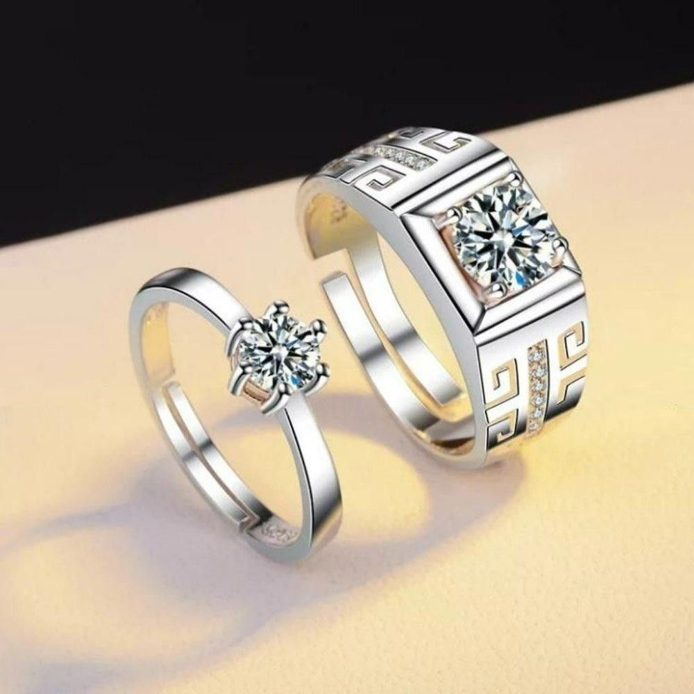 Designer 2pcs Sterling Silver Elegant Open Matching Couple Rings Size ONE SIZE - 3 Thumbnail