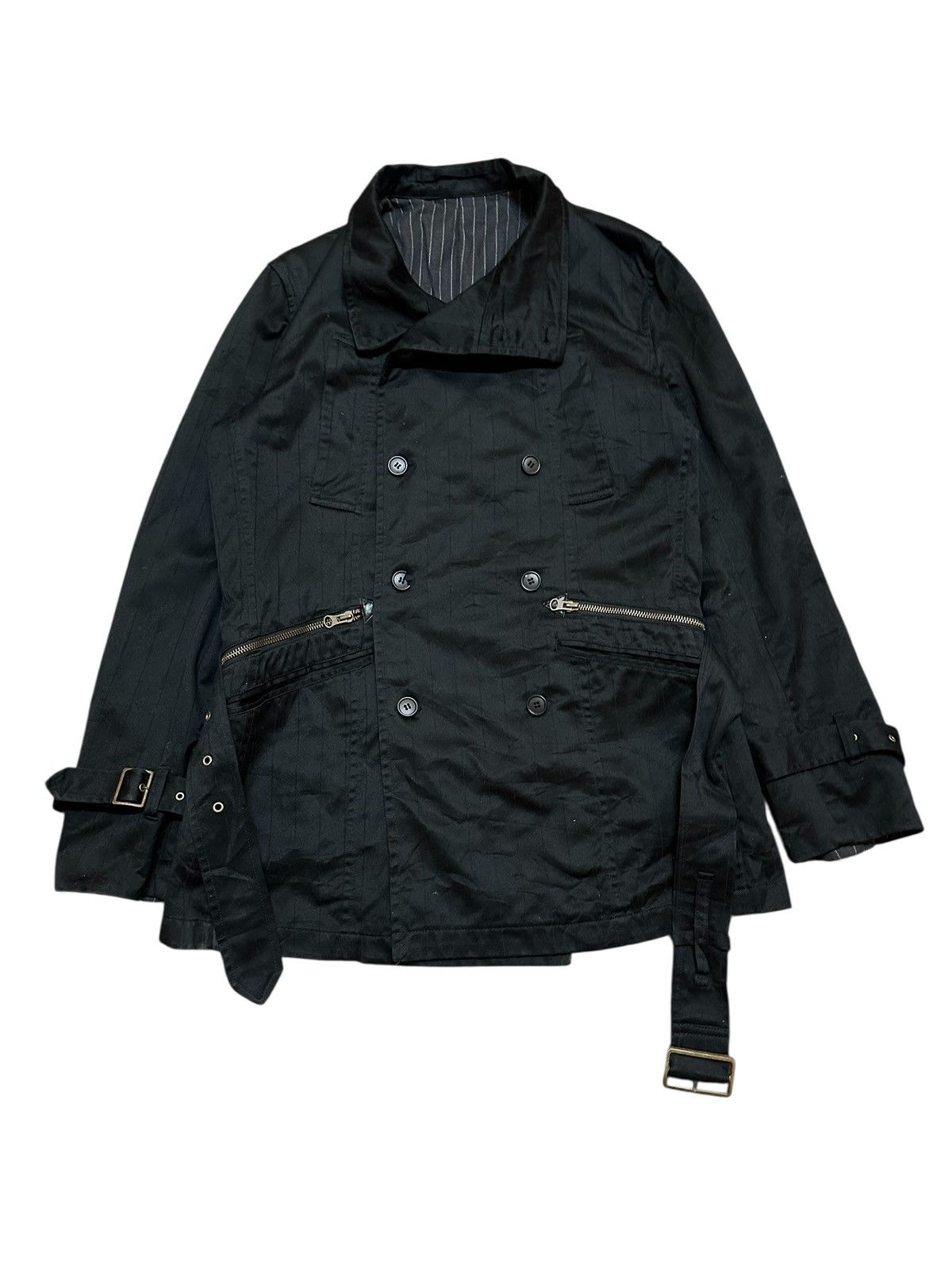 Seditionaries PPFM Black Belted Military Peacoat Jacket Double Breasted Size L / US 10 / IT 46 - 1 Thumbnail