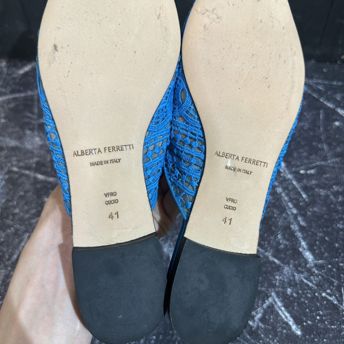 Alberta Ferretti Alberta Ferretti Blue Lace and Satin trim Flat mules size 41 Size US 11 / IT 41 - 12 Thumbnail