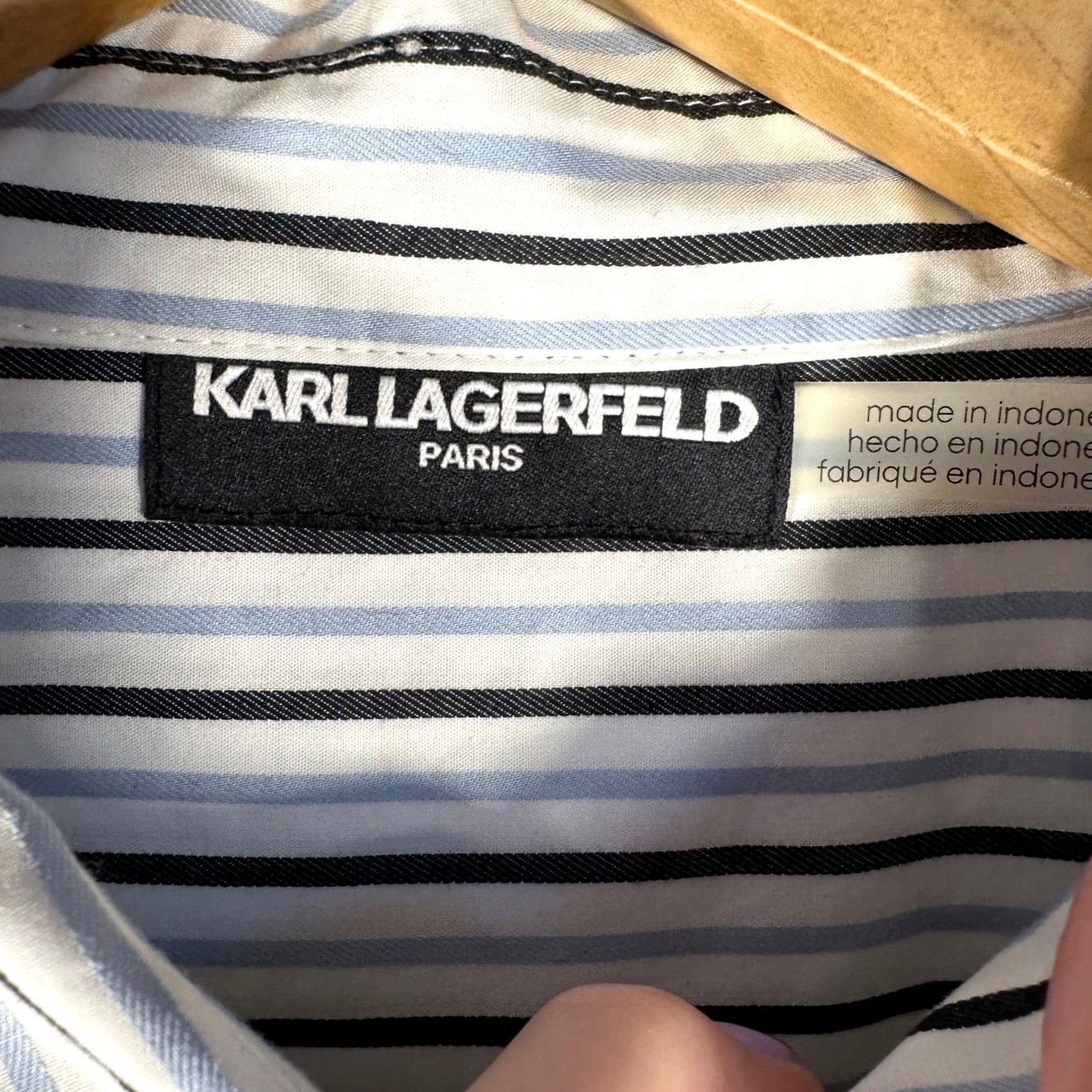 Karl Lagerfeld Karl Lagerfeld Paris Womens Blouse Shirt Blue Striped Ruffle Lace Front Button 100% Cotton Size M / US 6-8 / IT 42-44 - 4 Thumbnail
