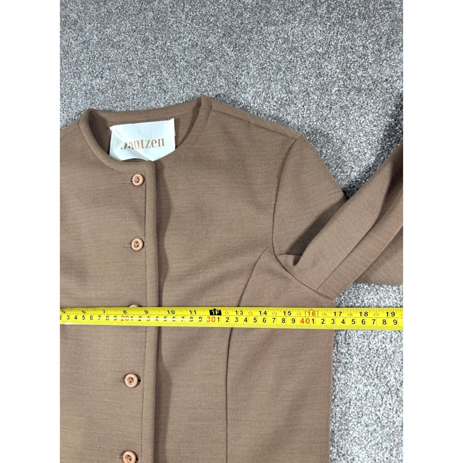 Jantzen VINTAGE Jantzen Blazer Shirt Women 70s Style Collarless Brown Beige Tweed Size 10 Long Sleeve Button Pockets Size L / US 10 / IT 46 - 8 Thumbnail