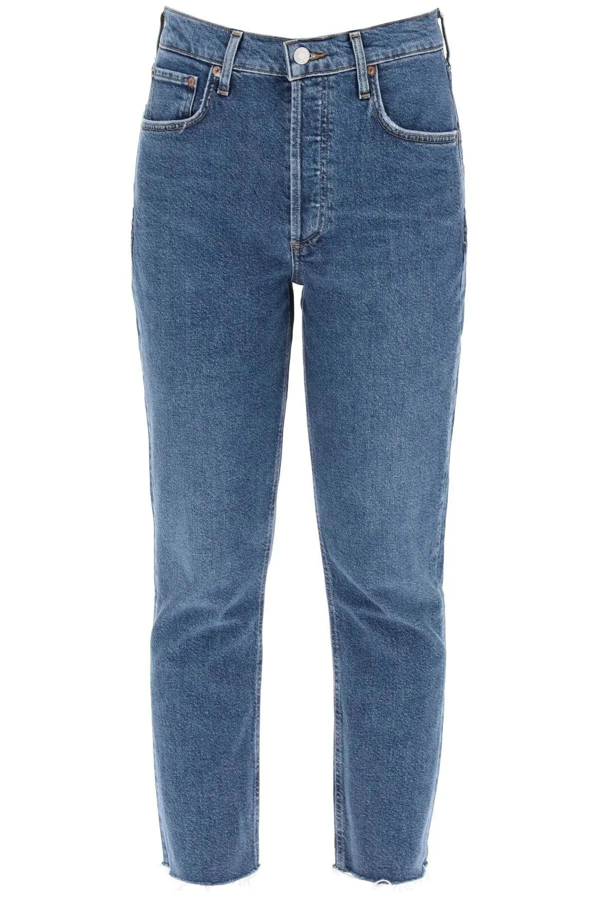 image of Agolde O1S22I1N0324 High-Waisted Straight Cropped Jeans In Blue, Women's