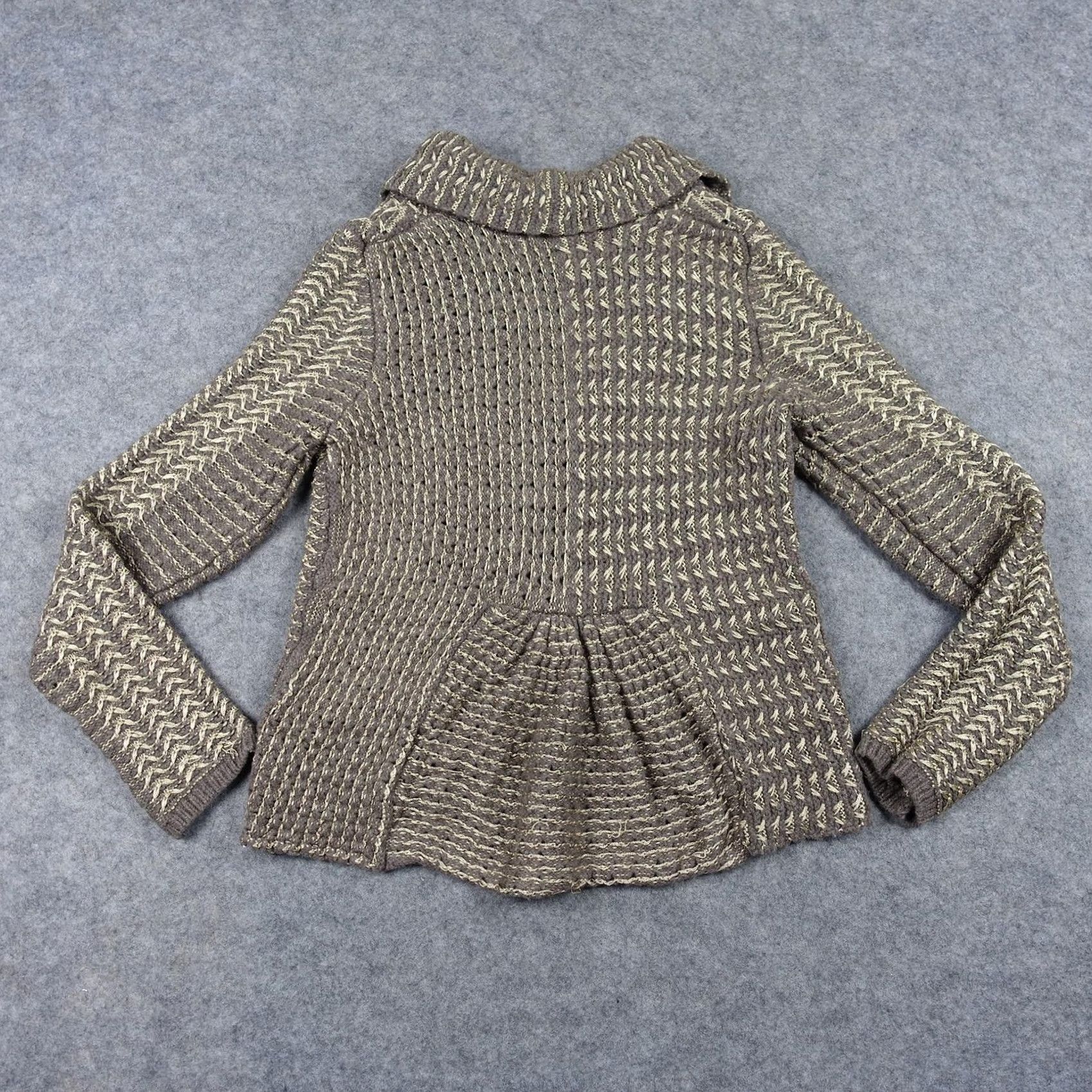 Anthropologie Charlie & Robin Sweater Womens M Brown Knit Cardigan Y2K VTG Open Collar Long Sleeve Casual Winter Fall Knit Pattern Herringbone Buttons Size M / US 6-8 / IT 42-44 - 7 Thumbnail