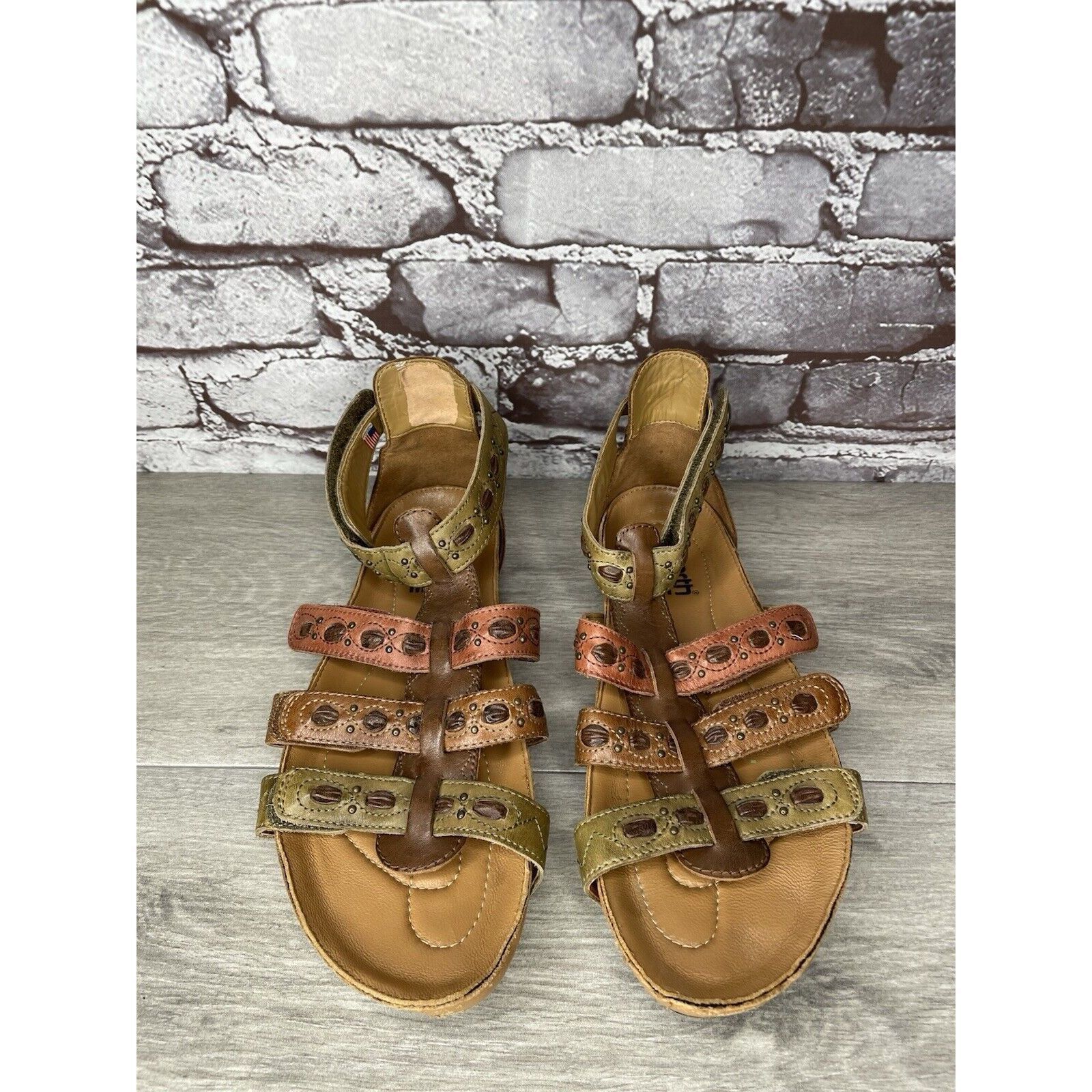 Other Earth Kalso Empire Bat Brown Leather Green Ankle Strap Wedge Size US 7.5 / IT 37.5 - 12 Thumbnail