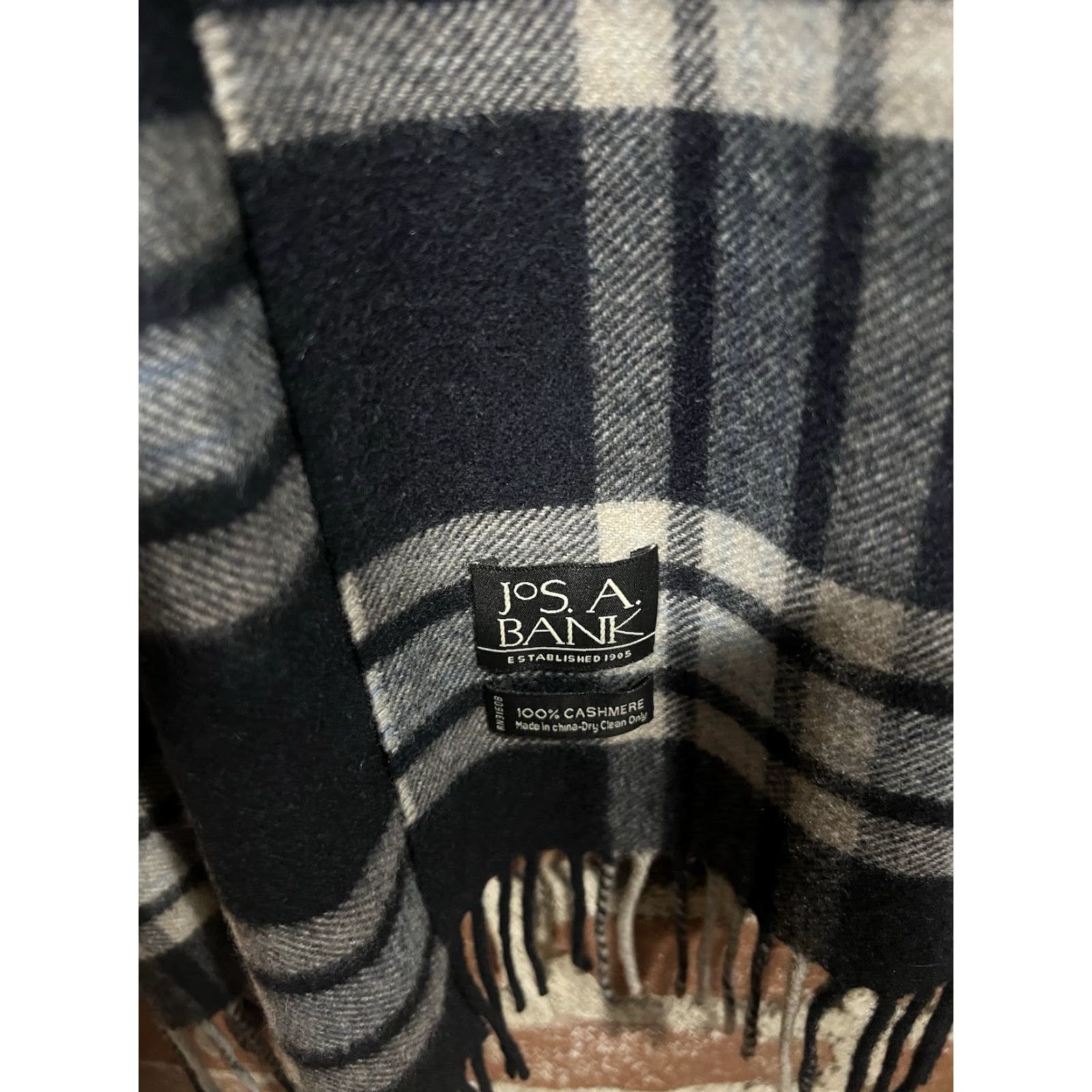Jos. A. Bank Jos A Bank Scarf Men Adult Black Plaid Cashmere Scarf Size ONE SIZE - 3 Thumbnail