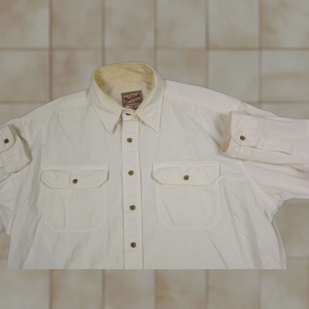 Vintage VINTAGE Woolrich Shirt Men XL Creme Ivory Canvas Button-Up Long Sleeve Collared Western Outdoor Pockets All Seasons Fall Winter Spring Mens Size US XL / EU 56 / 4 - 1 Thumbnail