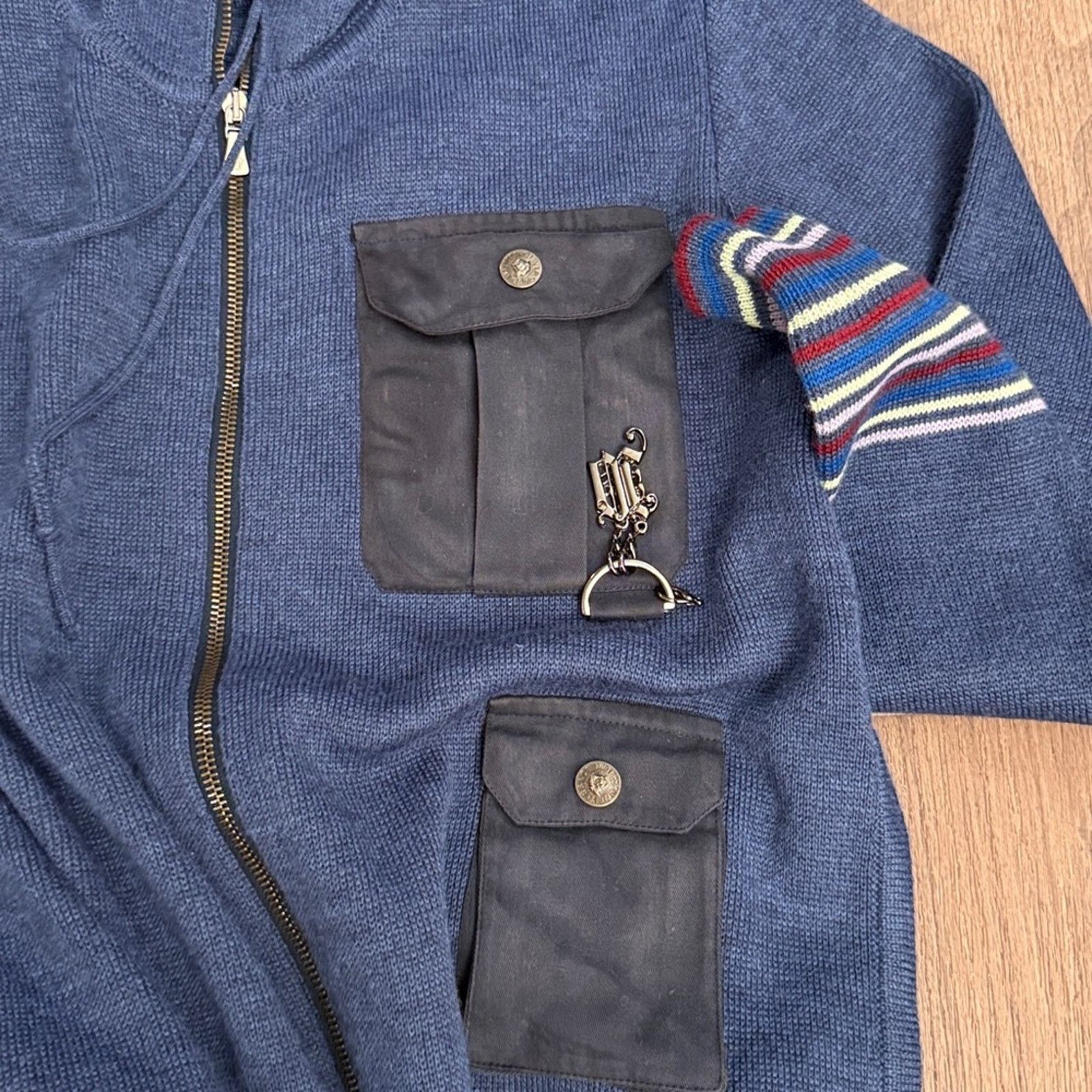 Versace Versace men’s blue zip front hooded wool blend swtr size lg Size US L / EU 52-54 / 3 - 10 Thumbnail