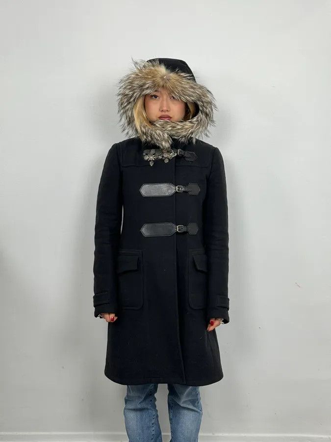 Prada 2000s Prada Fur Hooded Pins Straps Wool Long Jacket Size S / US 4 / IT 40 - 3 Thumbnail
