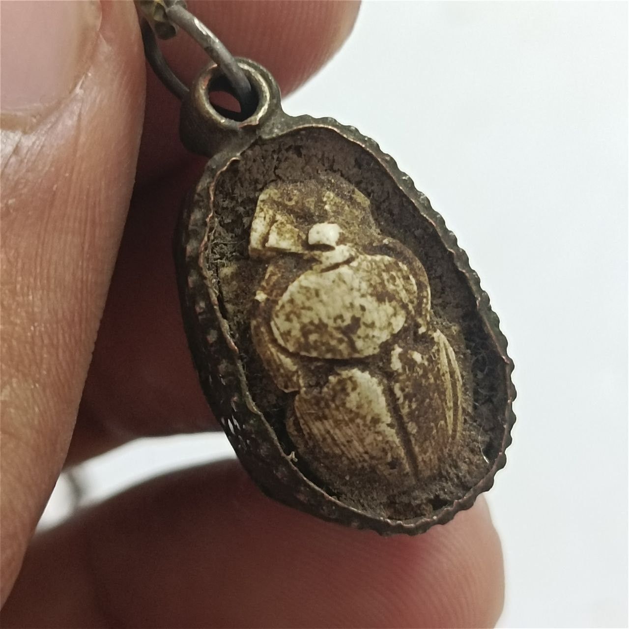 Vintage bronze scarab necklace ancient Egyptian style