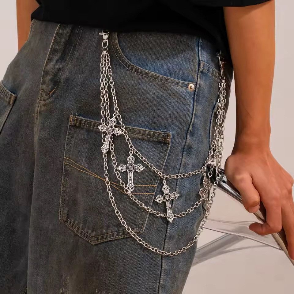 Jewelry Punk Streetwear Gothic Cross Hip Hoo Keychain Jeans Chain Size ONE SIZE - 1 Thumbnail