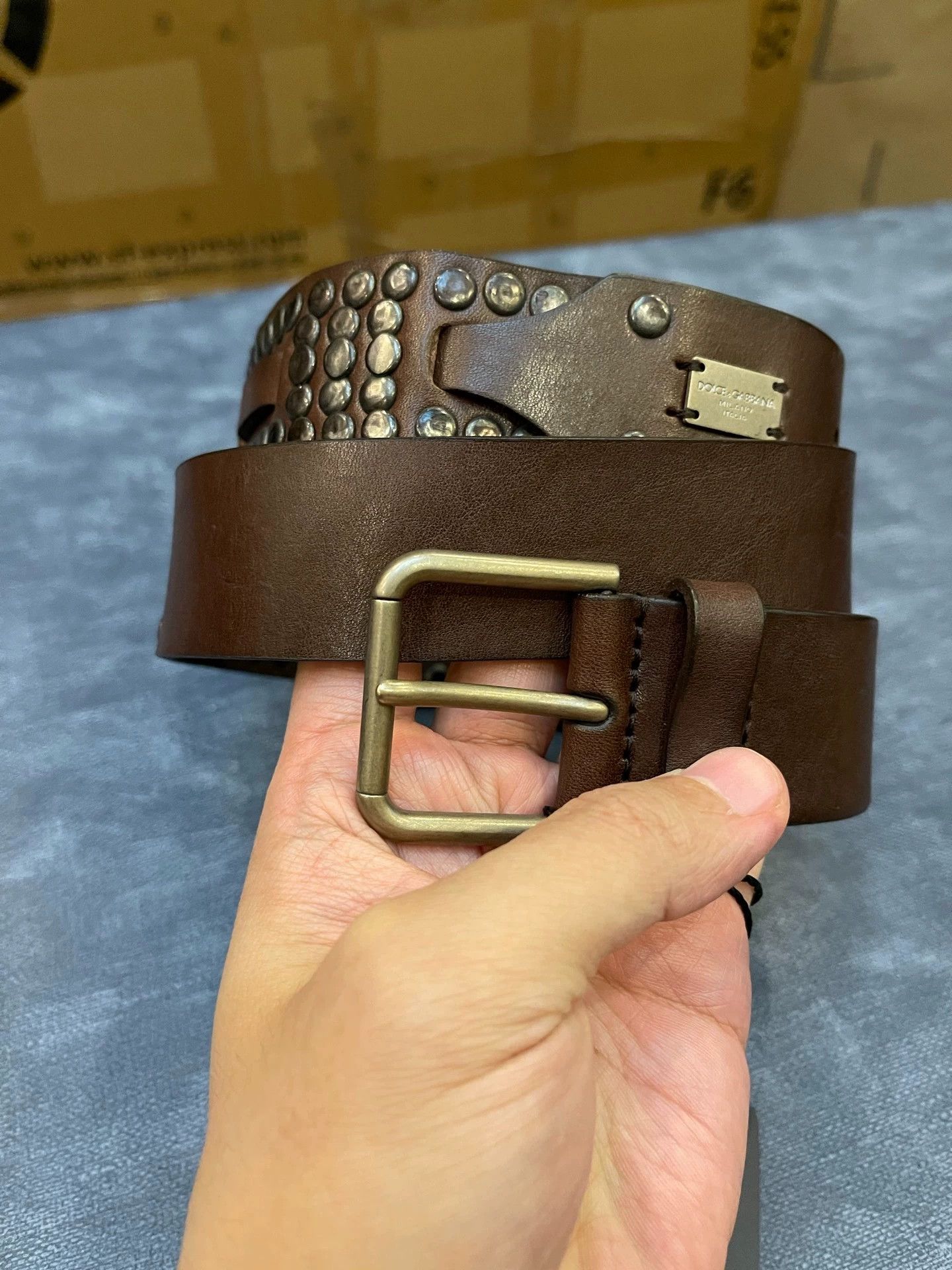 Dolce & Gabbana DG Heavy Duty Studded Cowhide Belt 3.5cm Black/Dark Brown Size ONE SIZE - 3 Thumbnail