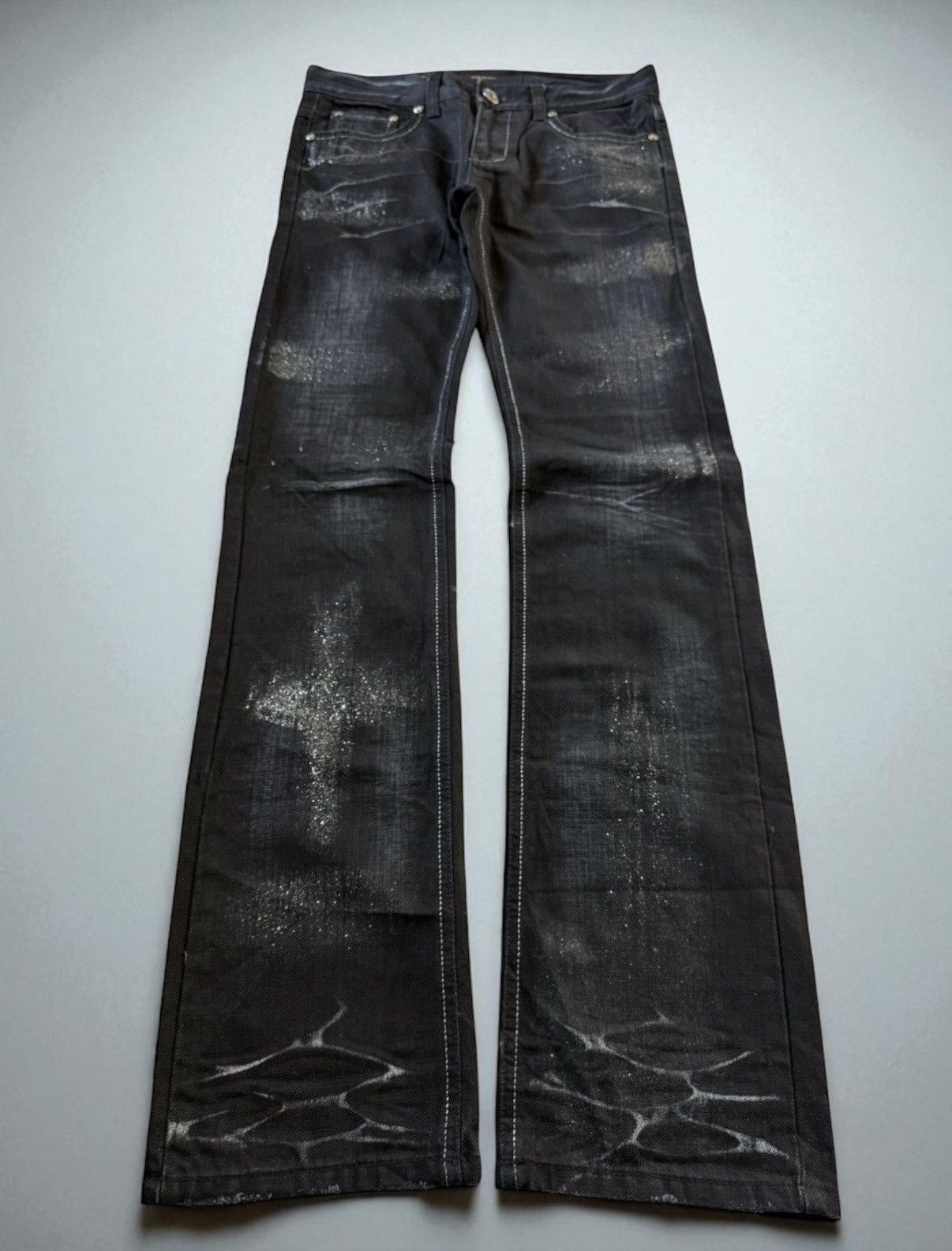 If Six Was Nine Lagust Japan Black Goth Cross Glitter Wax Coated Jeans Size US 28 / EU 44 - 1 Thumbnail