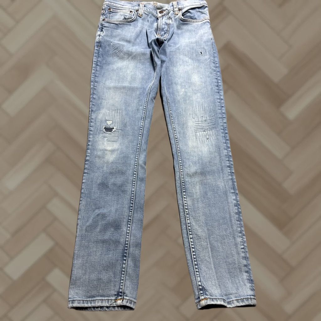 Nudie Jeans Nudie Jeans Jeans Men Slim Low Rise Light Wash 32x32 5-Pocket Denim Organic Cotton EUC Blue Distressed Slimming Zipper Logo Pattern: Solid Vintage: No Size US 32 / EU 48 - 1 Thumbnail