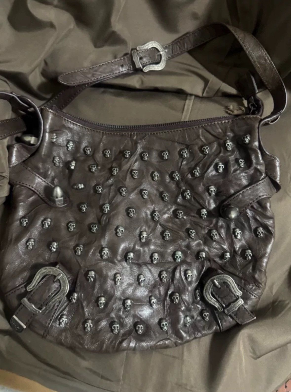 Thomas Wylde thomas wylde punk brown leather crossbody bag w skull studs Size ONE SIZE - 4 Thumbnail