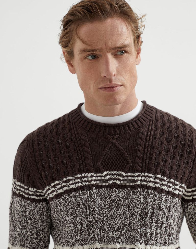 Brunello Cucinelli o1la1rc1a0326 Chiné Stripe Cable Knit Sweater in Multicolor Size US M / EU 48-50 / 2 - 3 Thumbnail