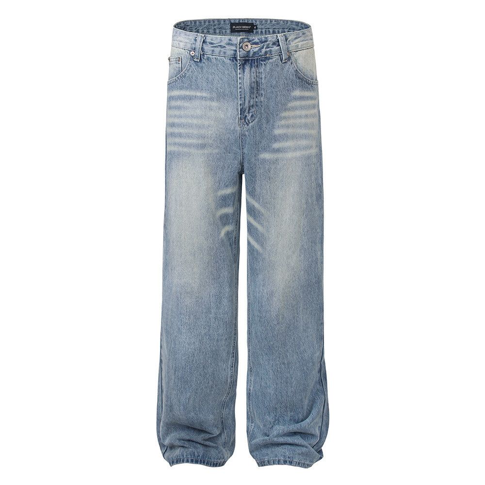 Japanese Brand × Jean Men's street washed retro straight casual distressed jeans Size US 34 / EU 50 - 1 Thumbnail