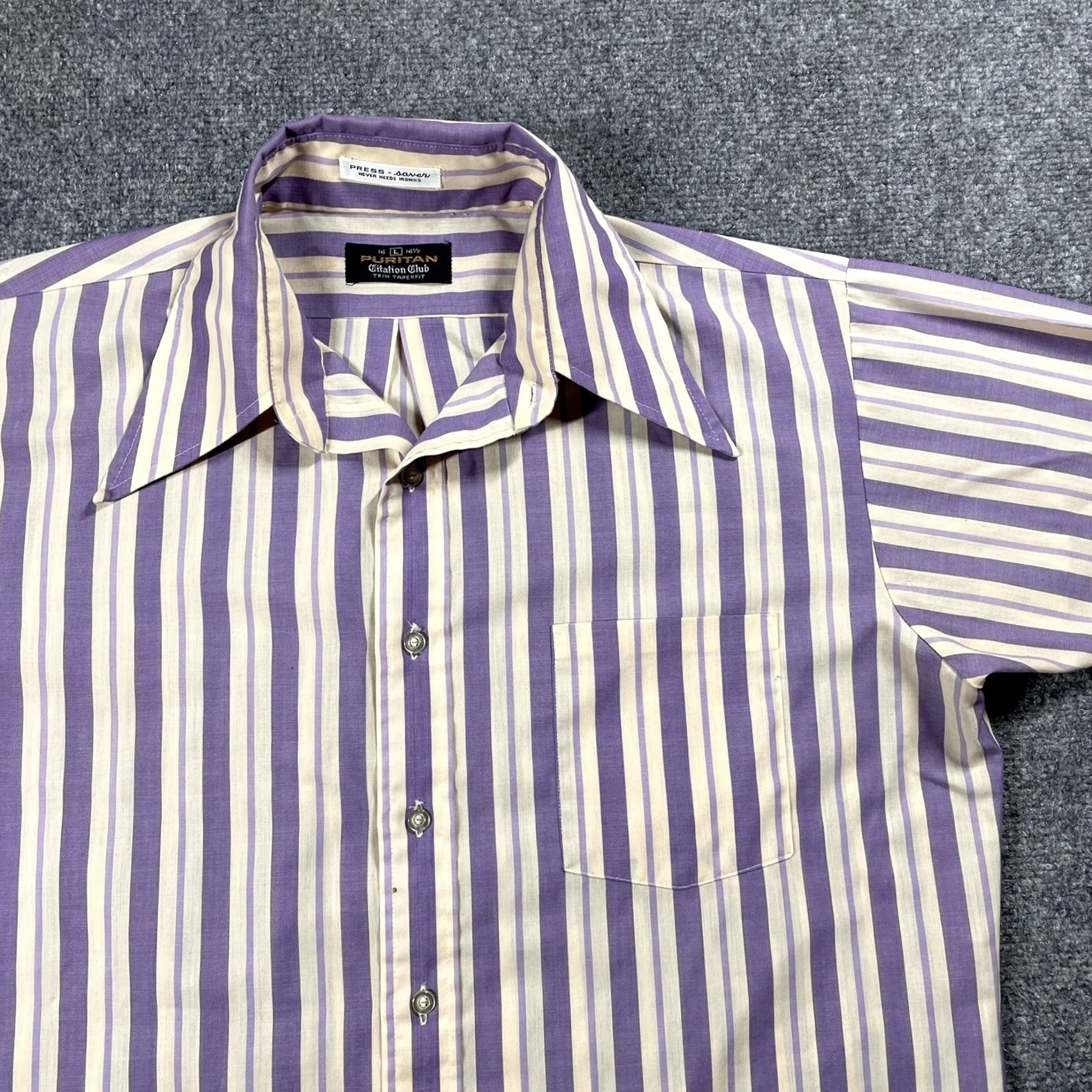 Vintage VINTAGE Puritan Shirt Striped Purple 60s Short Sleeve Large Button-Front Mod/GoGo Mens Size US L / EU 52-54 / 3 - 2 Thumbnail