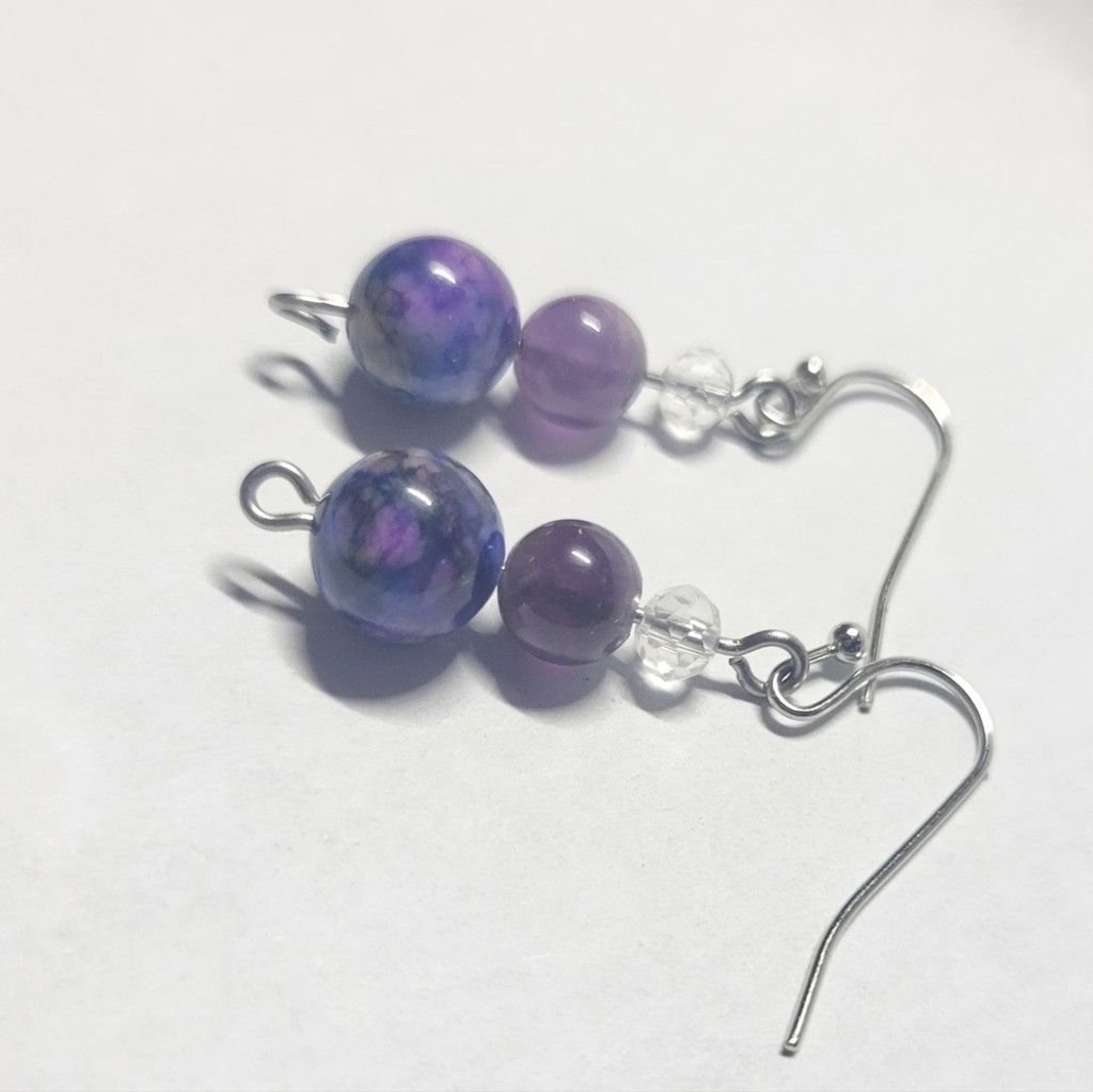 Handmade Natural Crystal Sugilite Amethyst Beaded Drop Earrings Size ONE SIZE - 3 Thumbnail