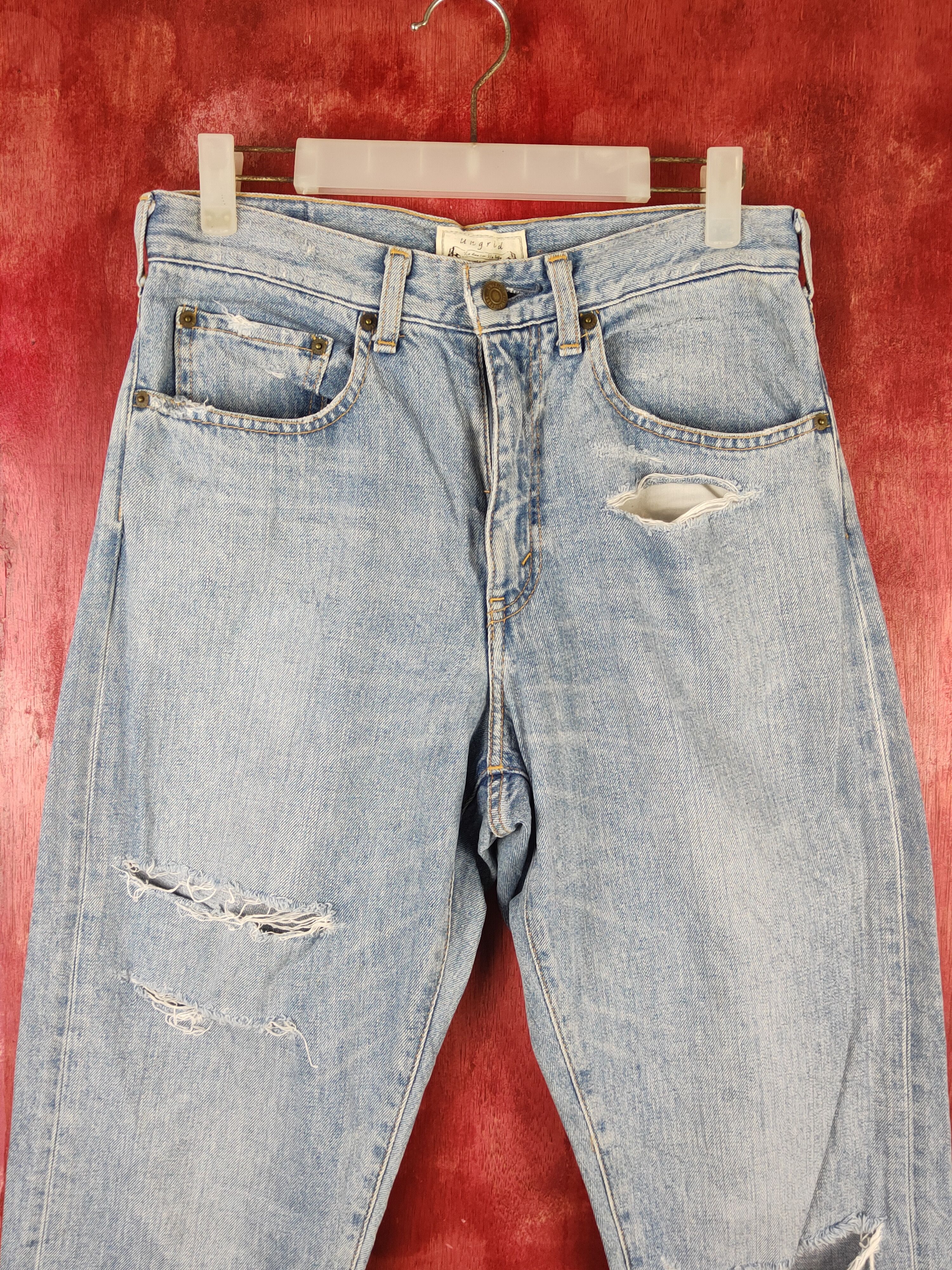 Japanese Brand Ingrid Blue Distressed ripped vintage Denim #S1545 Size US 29 - 2 Thumbnail