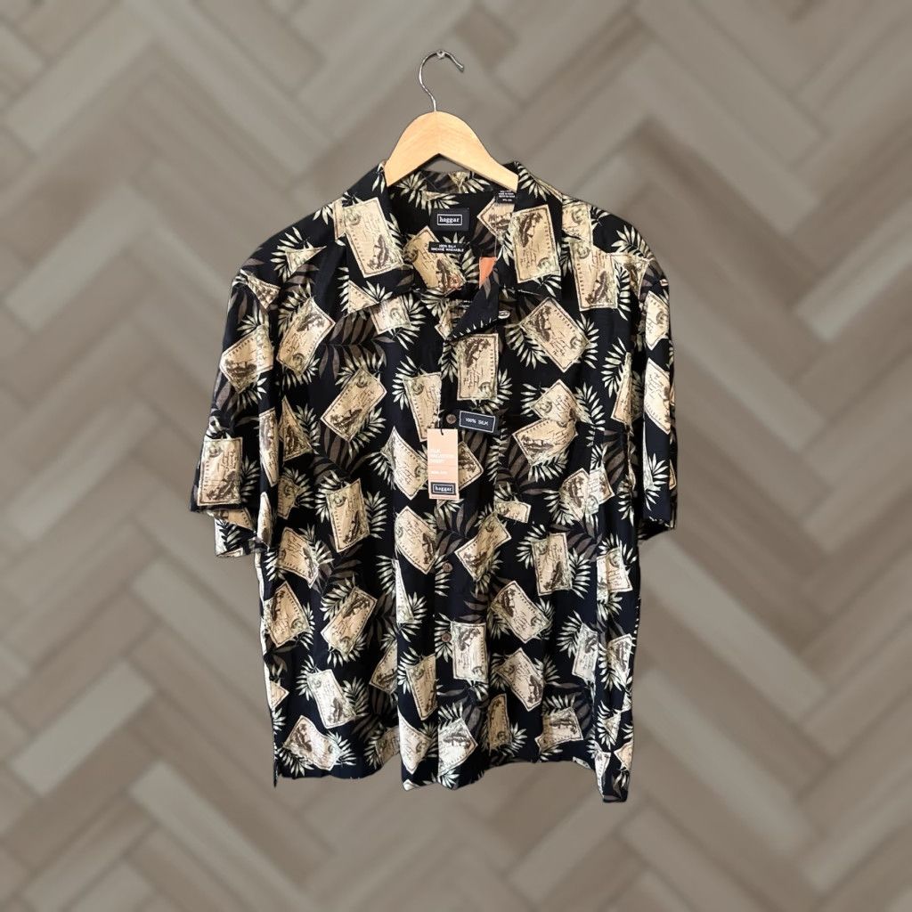 Haggar VINTAGE Haggar Black Hawaiian Button-Up Silk Shirt XL NWT Silk Size US XL / EU 56 / 4 - 1 Thumbnail