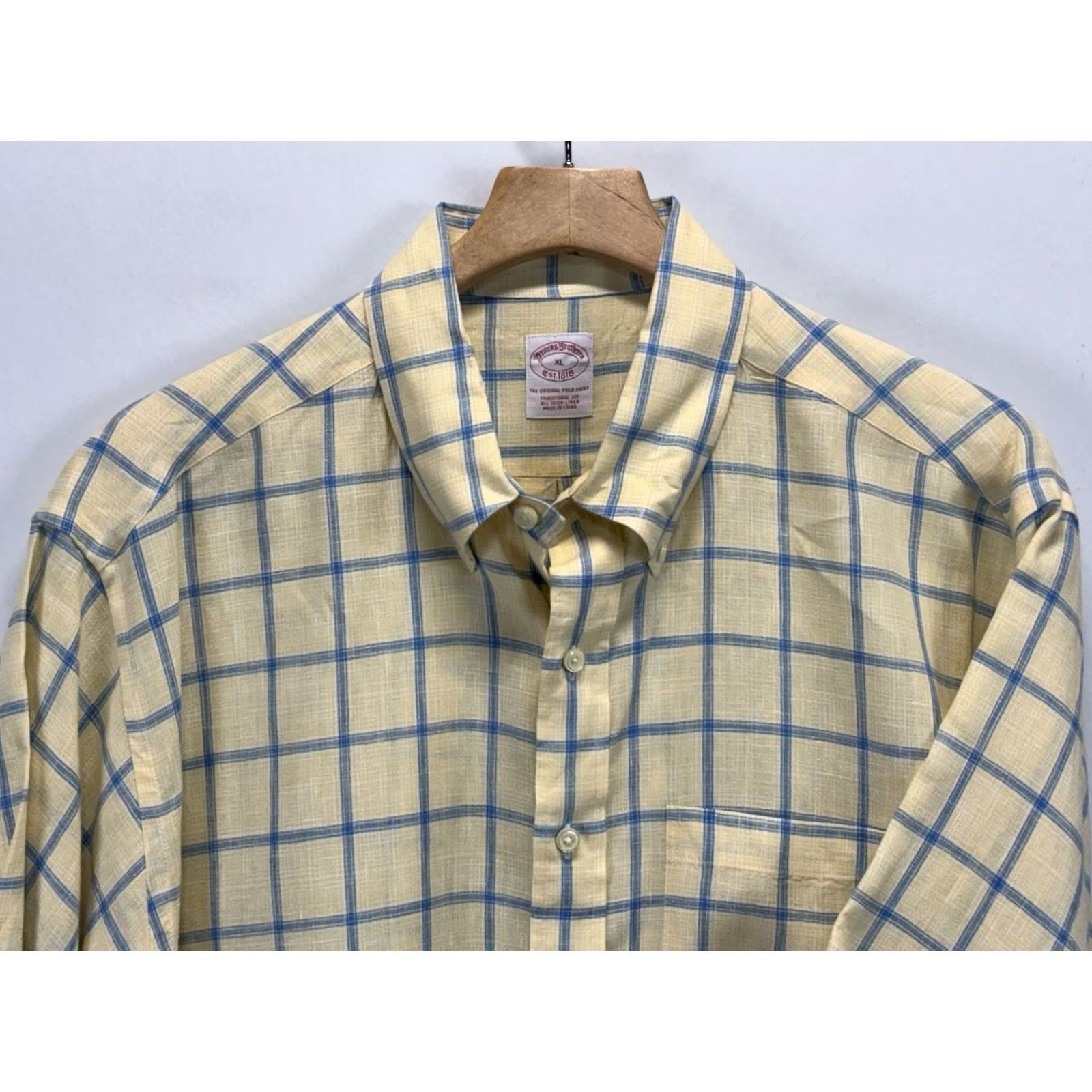 Brooks Brothers Brooks Brothers Shirt Men’s XL Yellow Plaid Linen Button-Down Short Sleeve Button Up Size US XL / EU 56 / 4 - 2 Thumbnail