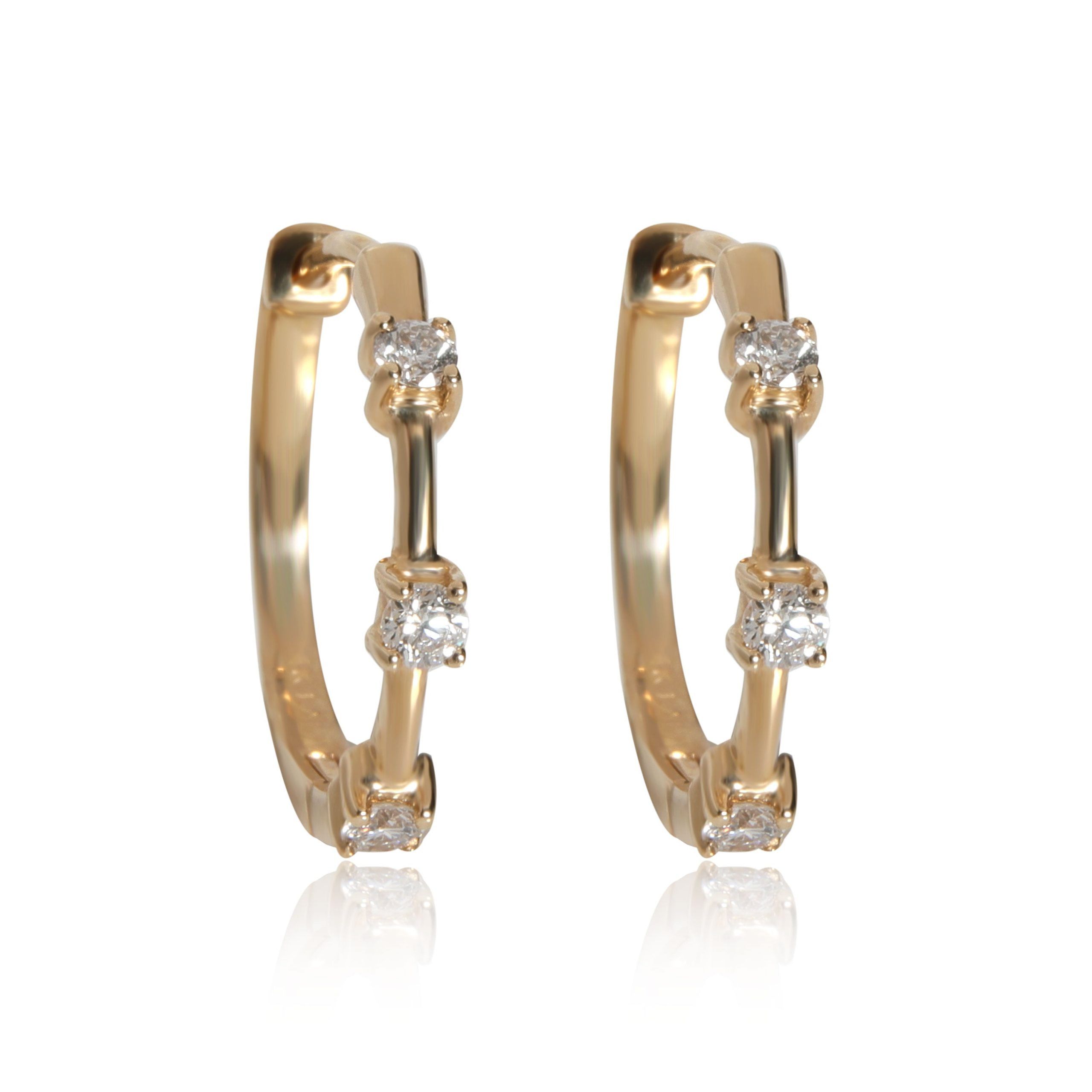 image of Diamond Station Hoop Earring 14K Yellow Gold 0.21 Ctw, Women's