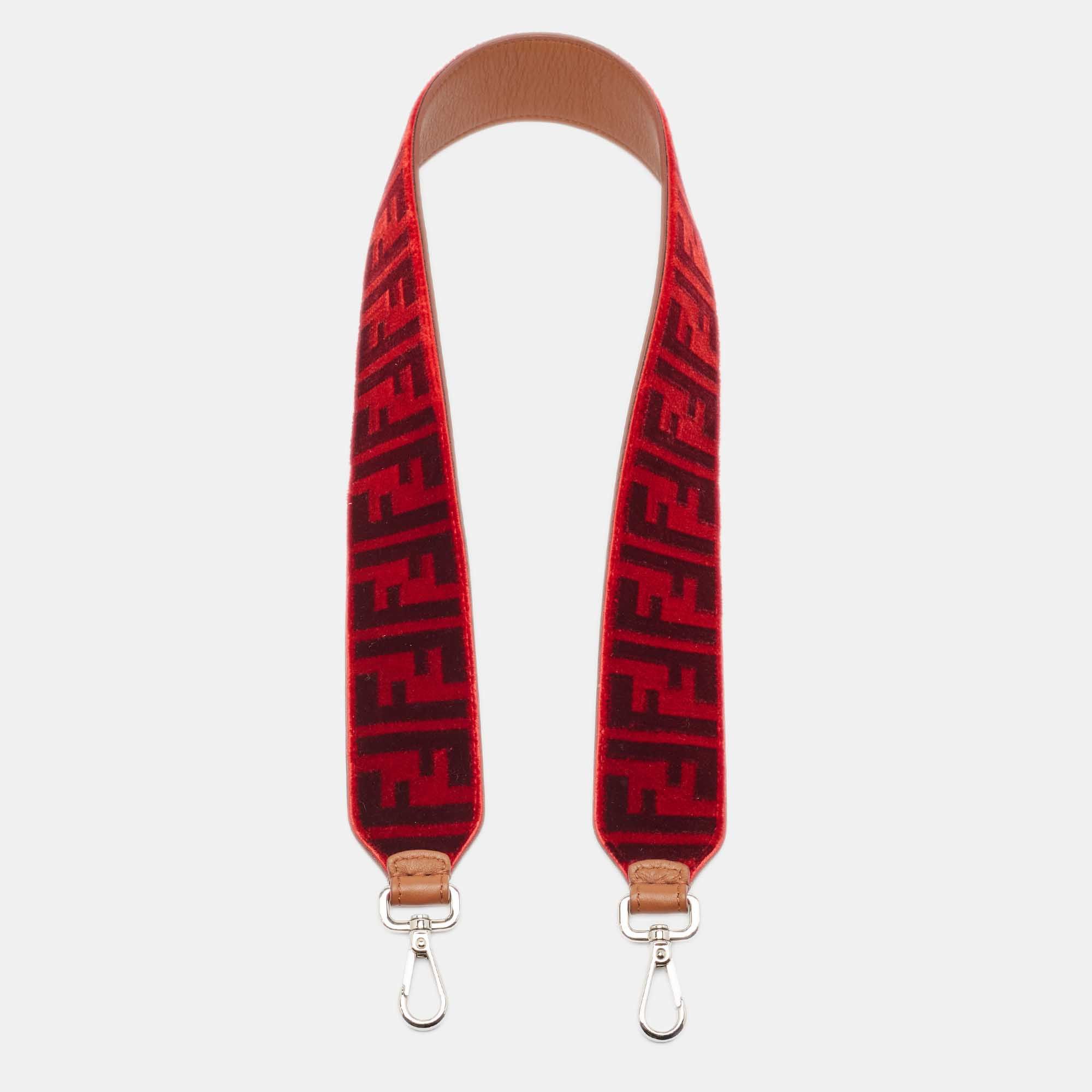 image of Fendi Red/burgundy Zucca Velvet Strap You Shoulder Bag Strap, Women's