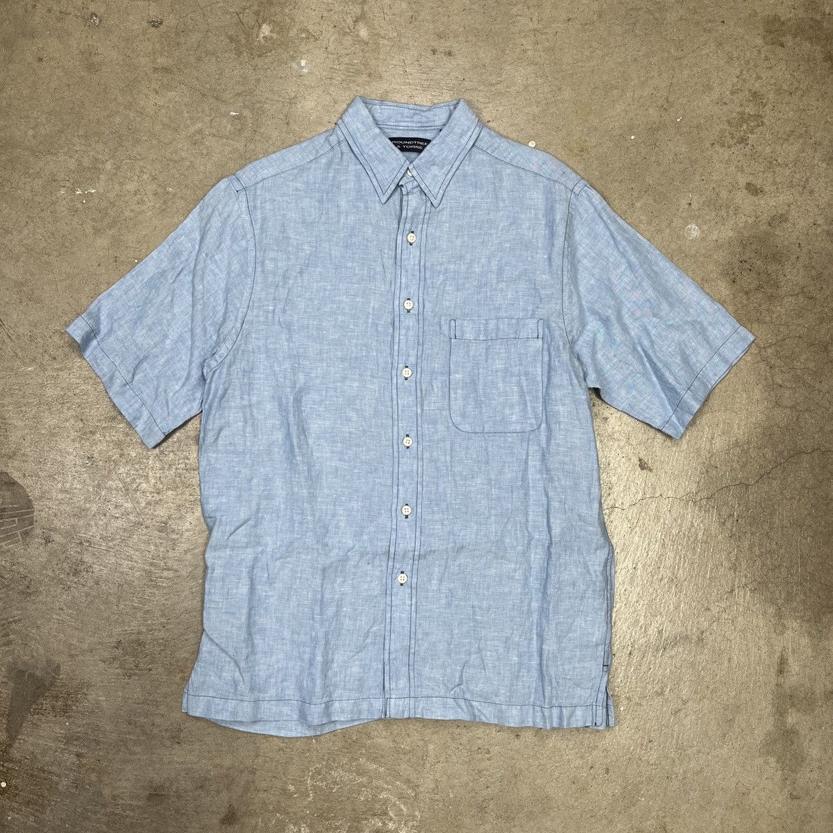 Roundtree & Yorke × Vintage Vintage Linen Short Sleeve Button Shirt Blue Medium Size US M / EU 48-50 / 2 - 1 Thumbnail