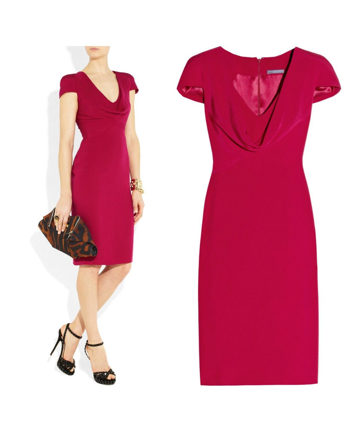 Alexander McQueen ALEXANDER McQUEEN draped cowl neck silk raspberry red dress Size S / US 4 / IT 40 - 1 Thumbnail