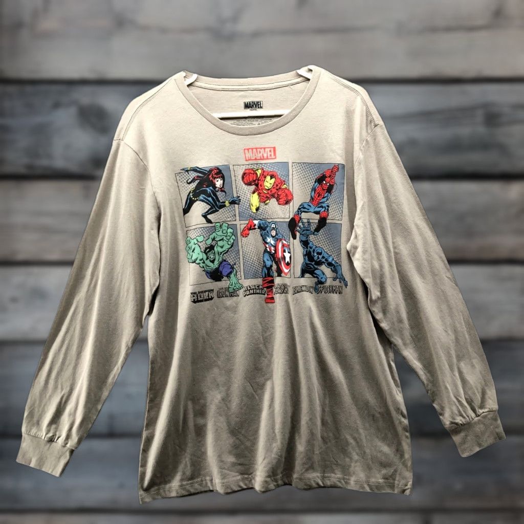 Vintage NWT Marvel Avengers Graphic Long Sleeve T-Shirt Mens L Tan Cotton Blend Size US L / EU 52-54 / 3 - 1 Thumbnail