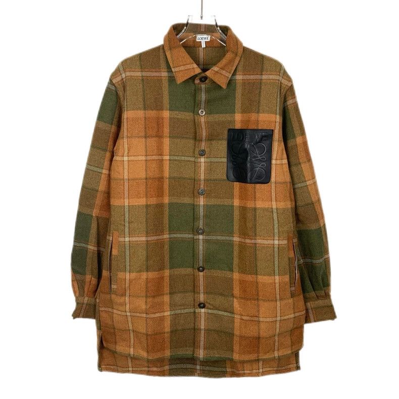 Loewe Loewe Brown plaid wool collar long sleeve single button sh Size S / US 4 / IT 40 - 1 Thumbnail